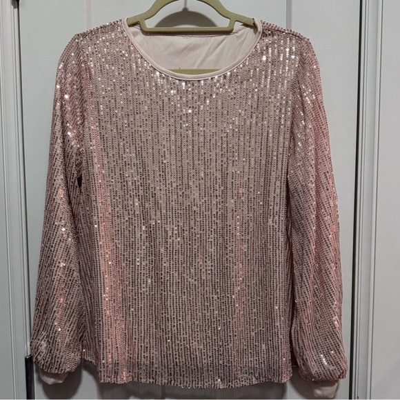 SHEIN - Champagne Sequin Long Sleeve Top - size M - NWOT - Picture 8 of 16